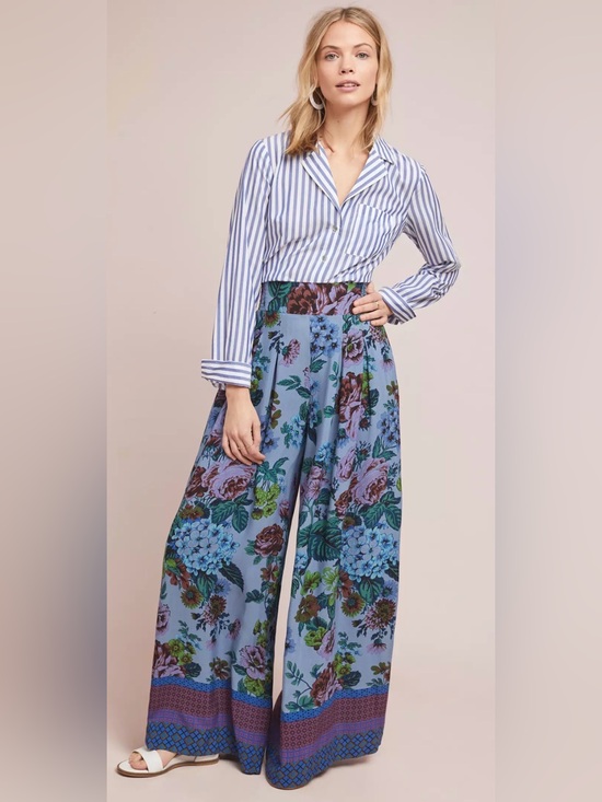Maeve Pants - Maeve Blue Floral Wide-Leg Palazzo Pants